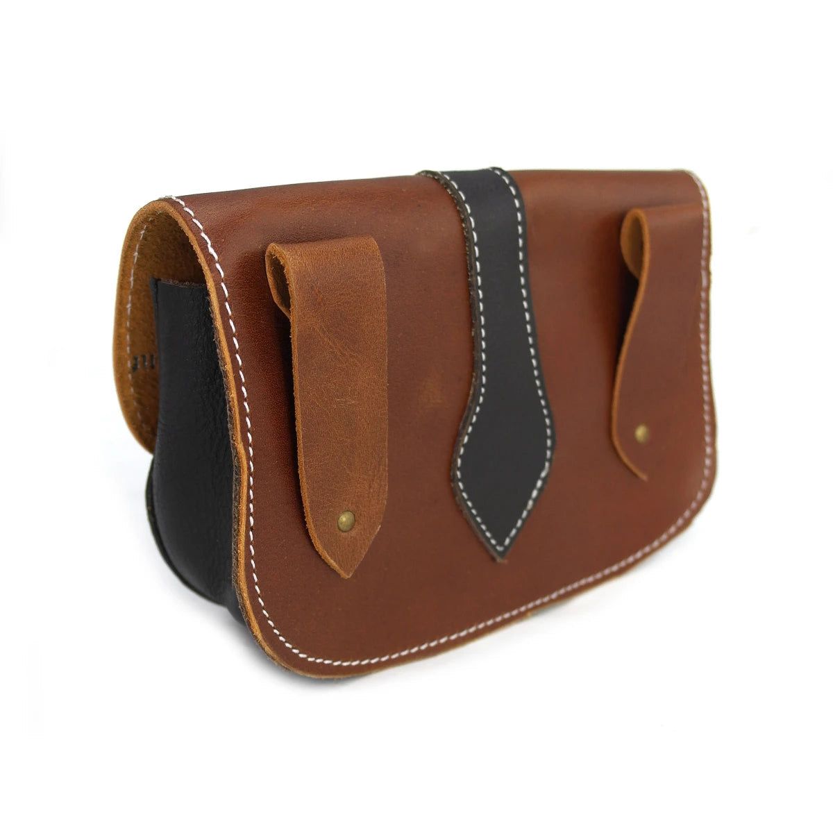 Bolsa de cinturón de cuero vikingo marrón | Cierre de broche de madera