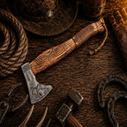Viking Berserker Battle Axe – Hand Forged Norse Axe with Carved Ash Wood Handle