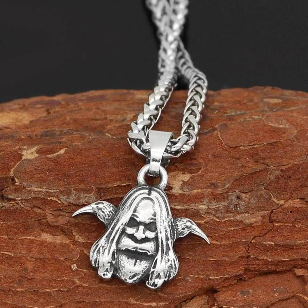 Vikings Odin and his Ravens Stainless Steel Necklace - 
