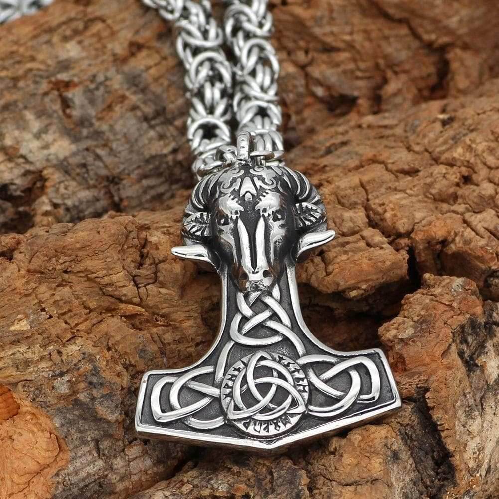 Vikings Thor's Goat Mjolnir Stainless Steel King Chain Necklace - 50 CM / 20 Inches