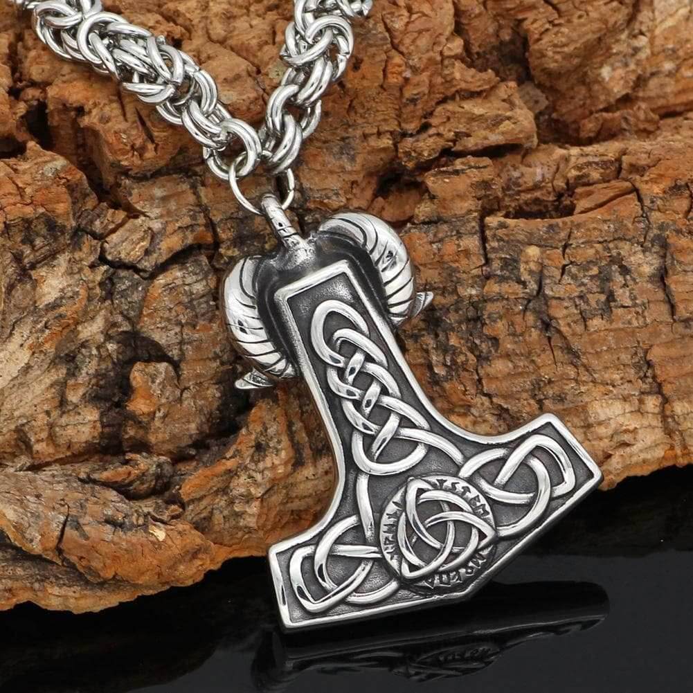 Vikings Thor's Goat Mjolnir Stainless Steel King Chain Necklace - 50 CM / 20 Inches