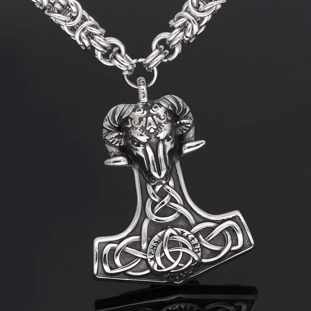 Vikings Thor's Goat Mjolnir Stainless Steel King Chain Necklace - 50 CM / 20 Inches