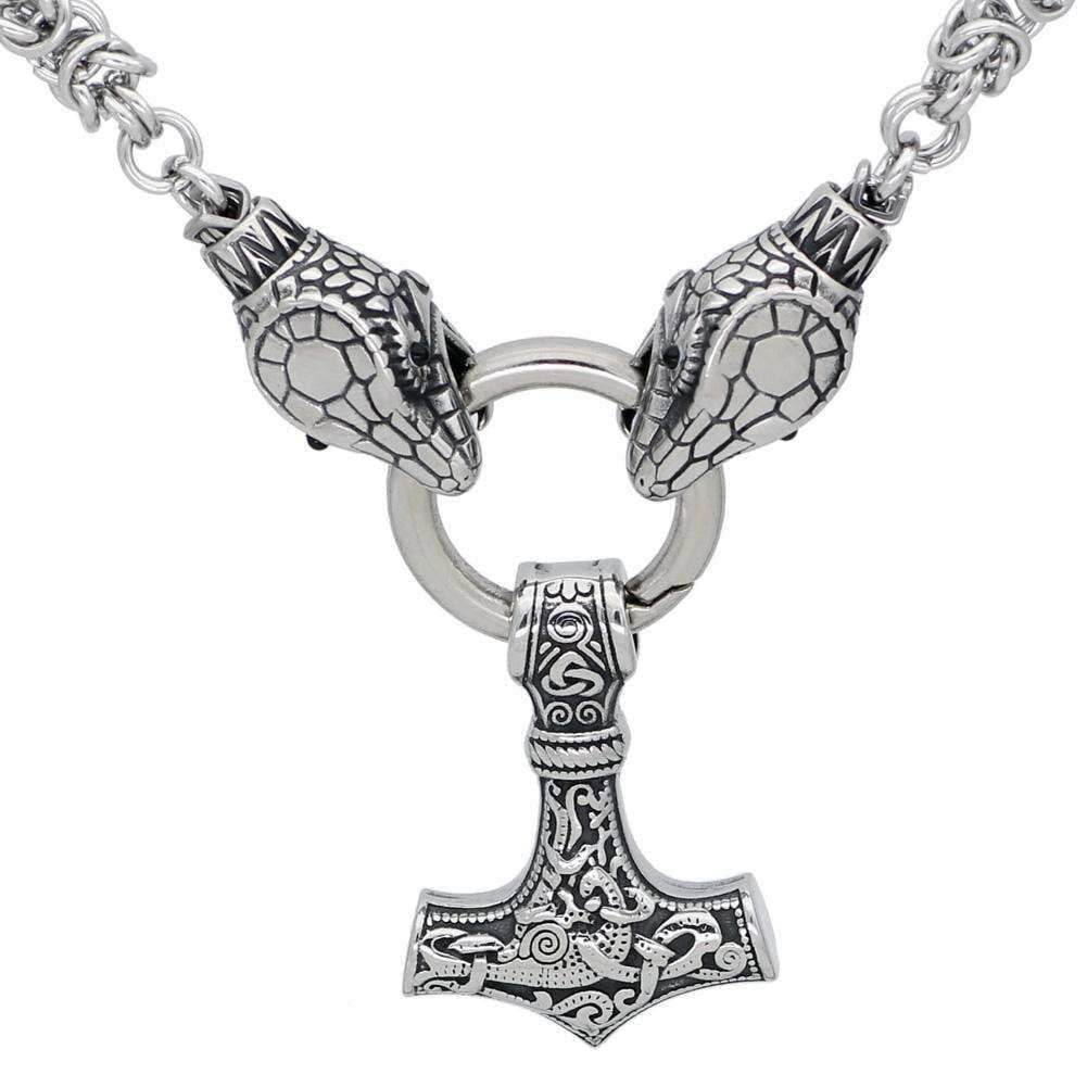 Vikings Jörmungandr Mjolnir Stainless Steel Necklace - 50 CM / 20 Inches