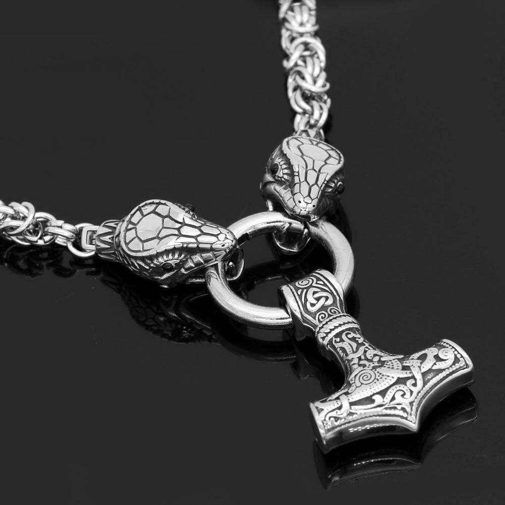 Vikings Jörmungandr Mjolnir Stainless Steel Necklace - 50 CM / 20 Inches