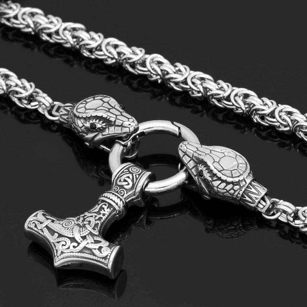 Vikings Jörmungandr Mjolnir Stainless Steel Necklace - 50 CM / 20 Inches