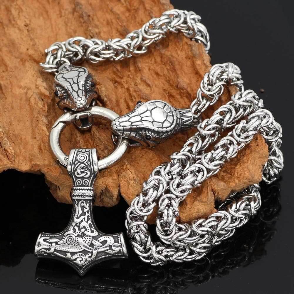Vikings Jörmungandr Mjolnir Stainless Steel Necklace - 50 CM / 20 Inches