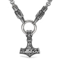 Vikings Mjolnir and Ravens Stainless Steel Necklace - 50 CM / 20 Inches