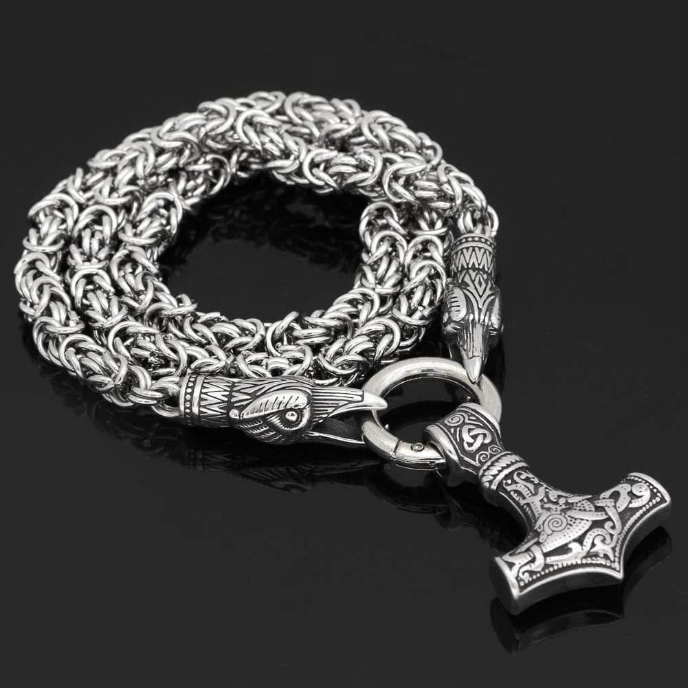 Vikings Mjolnir and Ravens Stainless Steel Necklace - 50 CM / 20 Inches