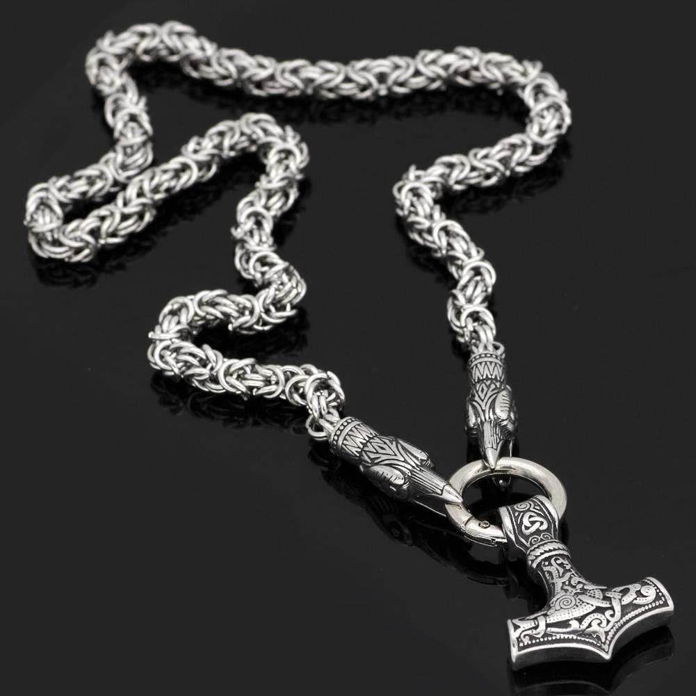 Vikings Mjolnir and Ravens Stainless Steel Necklace - 50 CM / 20 Inches