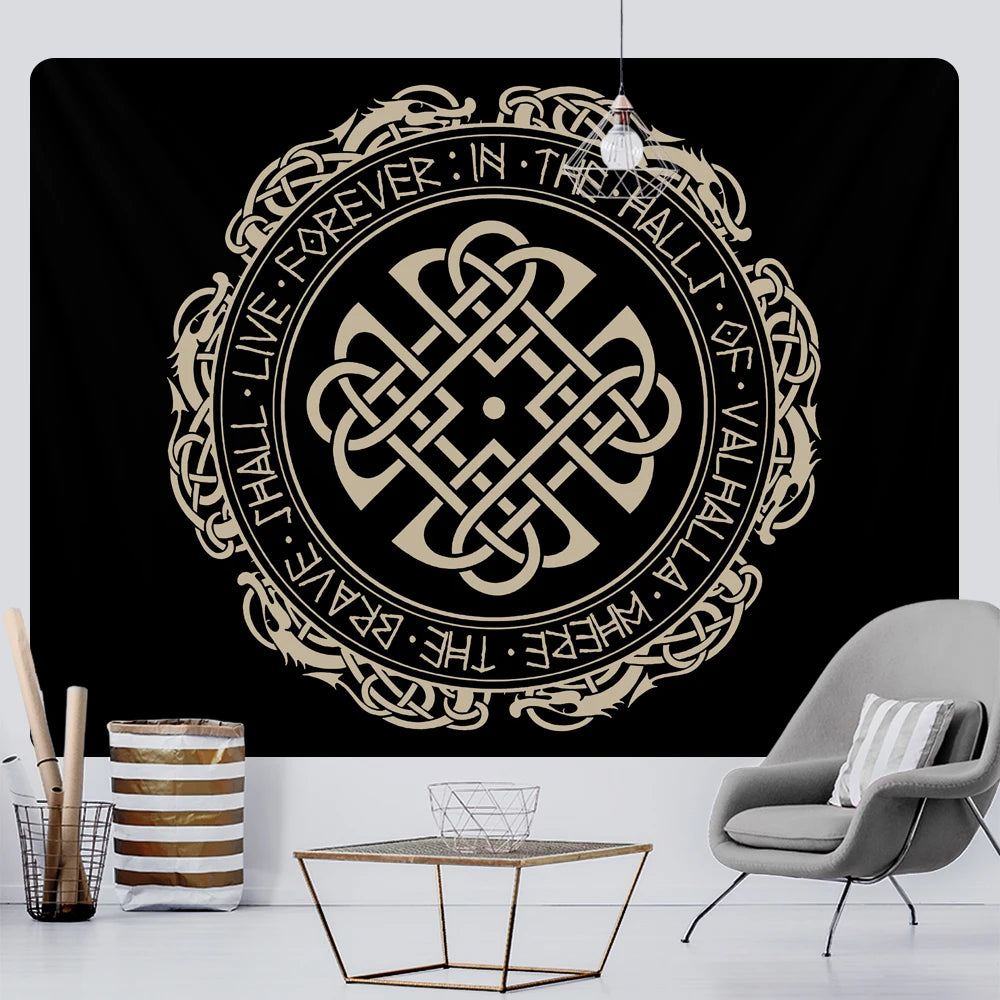 Viking mystical symbol home decoration tapestry psychedelic scene tapestry Bohemian Upholstered Sofa carpet witchcraft yoga mat