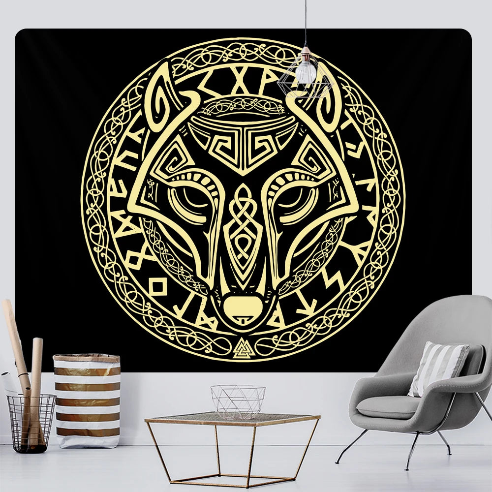 Viking mystical symbol home decoration tapestry psychedelic scene tapestry Bohemian Upholstered Sofa carpet witchcraft yoga mat