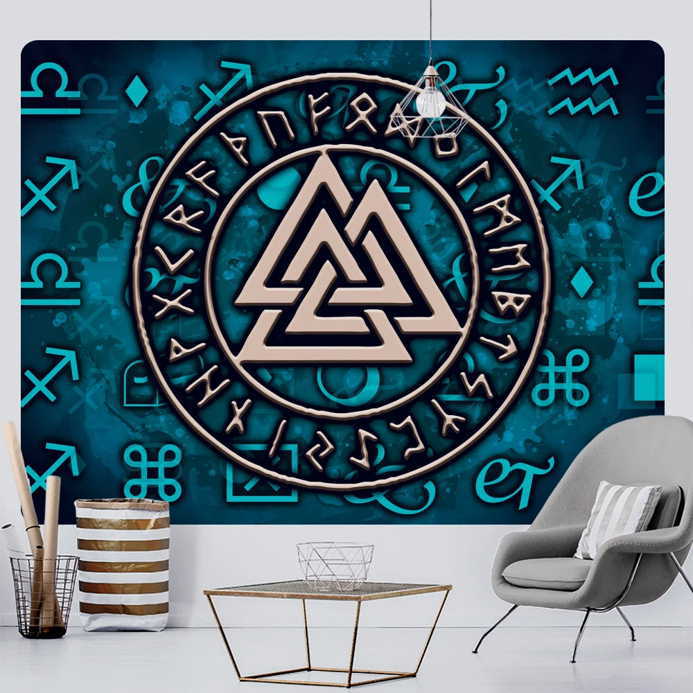 Viking mystical symbol home decoration tapestry psychedelic scene tapestry Bohemian Upholstered Sofa carpet witchcraft yoga mat