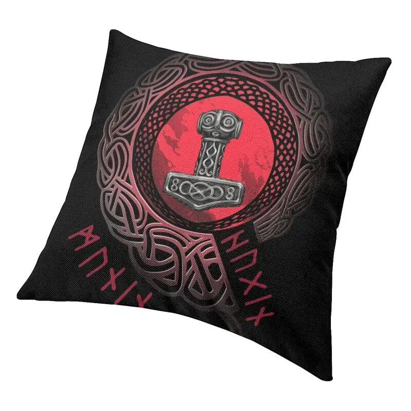 Viking Runes Thor Mjolnir Cushion Covers 40x40 Soft Norse Valhalla Odin Pillow Case for Sofa Car Square Pillowcase Decoration