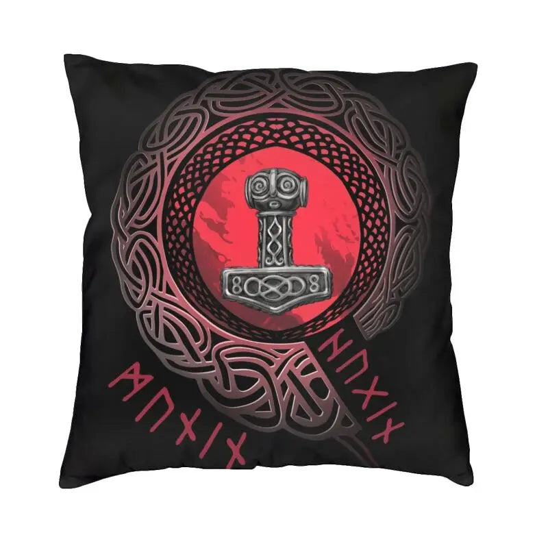 Viking Runes Thor Mjolnir Cushion Covers 40x40 Soft Norse Valhalla Odin Pillow Case for Sofa Car Square Pillowcase Decoration