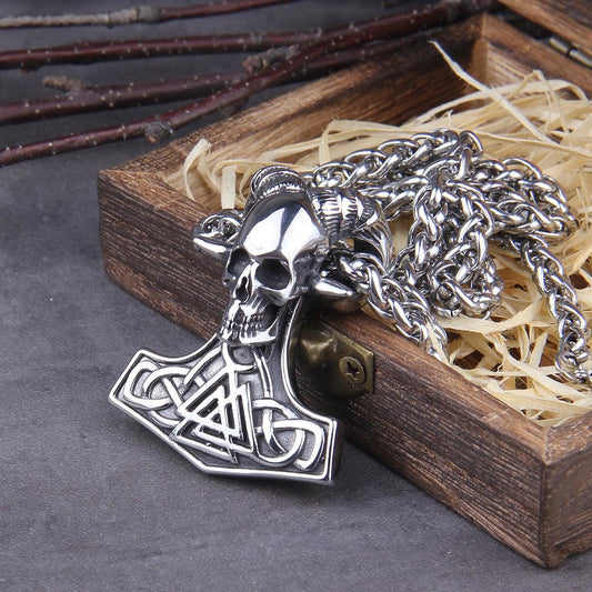 Collier de chaîne de crâne de marteau en acier inoxydable Viking