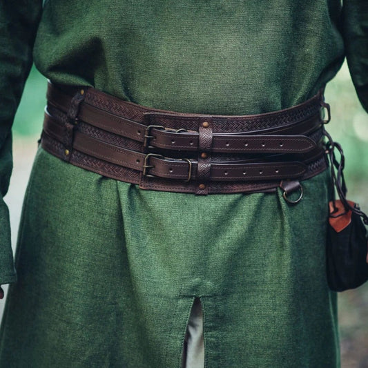 Cinturón de armas vikingas de cuero grueso | Diseño doble único