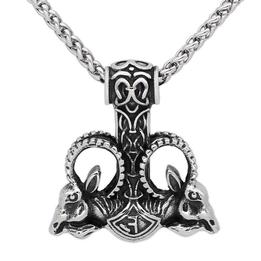 Vikings Thor's Rams Mjolnir Stainless Steel Necklace - 50 CM / 20 Inches