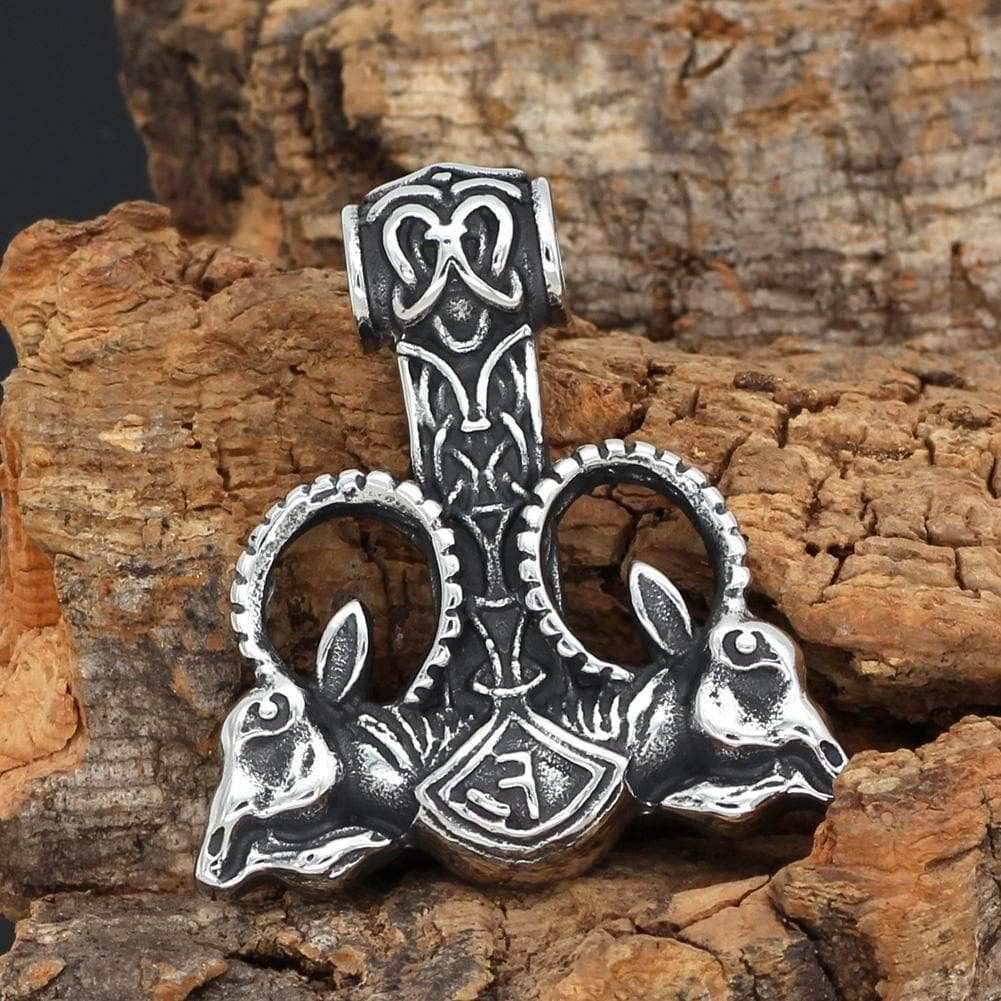 Vikings Thor's Rams Mjolnir Stainless Steel Necklace - 50 CM / 20 Inches