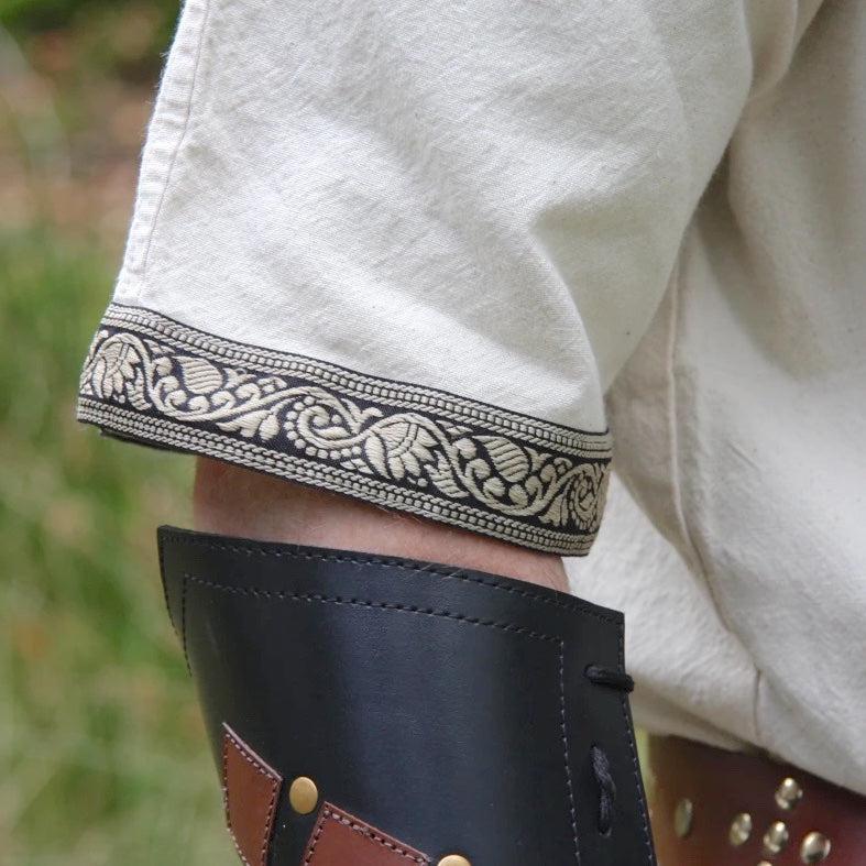 Natural V-Neck Viking Tunic | Short Sleeves, Embroidered Border