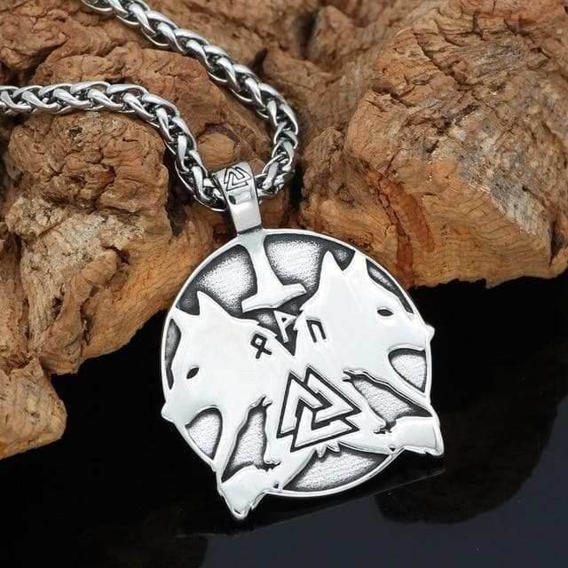 Viking Nordic Geri and Freki Odin’s Wolves Necklace - 