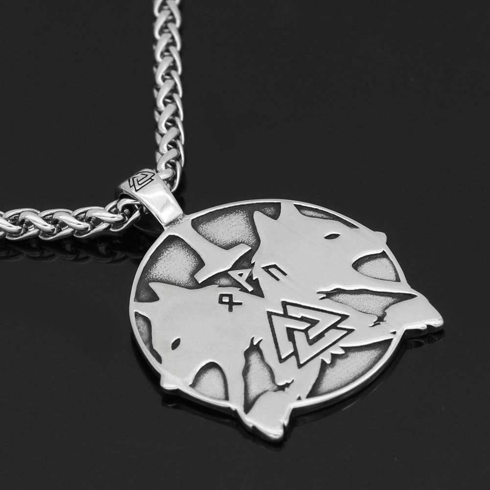 Viking Nordic Geri and Freki Odin’s Wolves Necklace - 