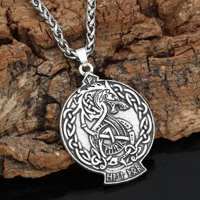 Viking Fenrir by Celtic Hammer Club Necklace - Metal Chain