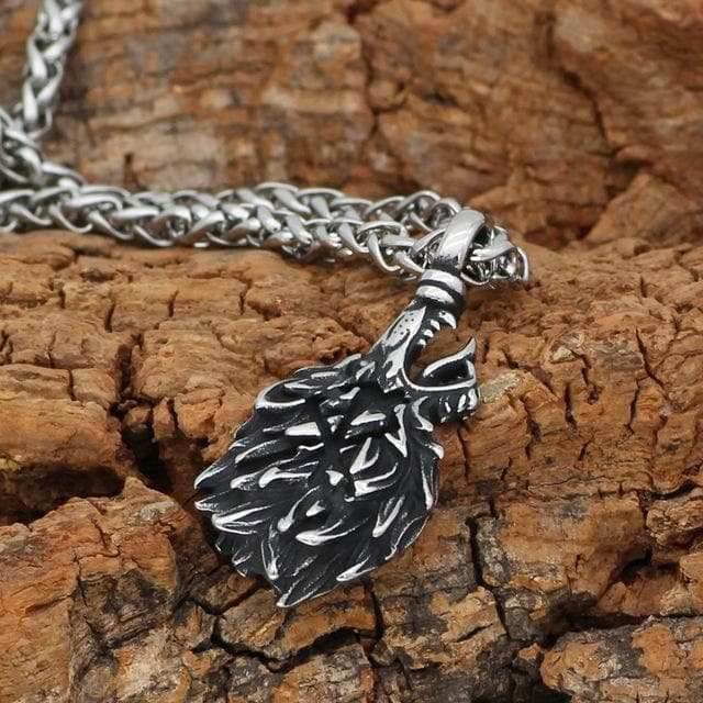 Viking Odin Wolf Head Fenrir Necklace - 