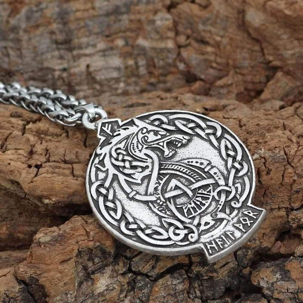 Viking Fenrir by Celtic Hammer Club Necklace - Metal Chain