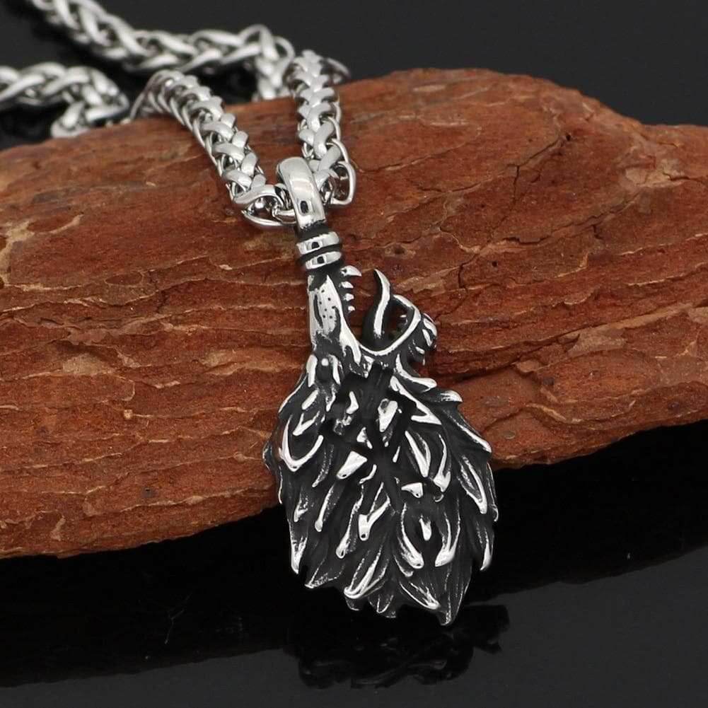 Viking Odin Wolf Head Fenrir Necklace - 
