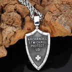 Templar St. Michael Arch Angel Cross Shield Necklace - 