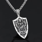 Templar St. Michael Arch Angel Cross Shield Necklace - 