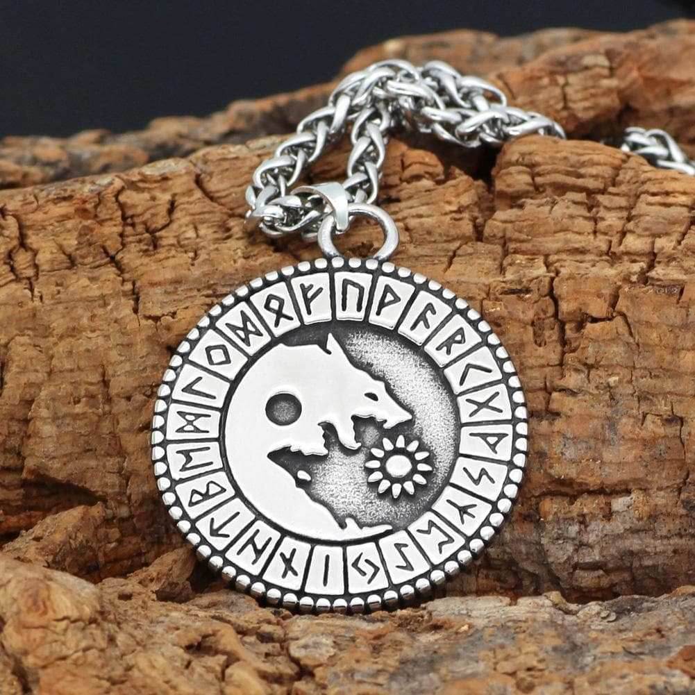 Viking Wolf Fenrir Rune Necklace - 