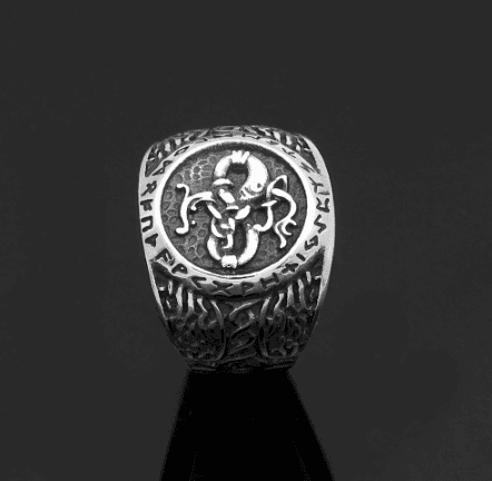 Vikings Runic Raven Mask Stainless Steel Ring - 9