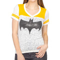 Vintage Batman Logo Juniors Burnout T-shirt with Striped Sleeves