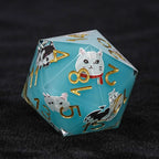 Vintage blues cat resin dnd dice set + gold numbers