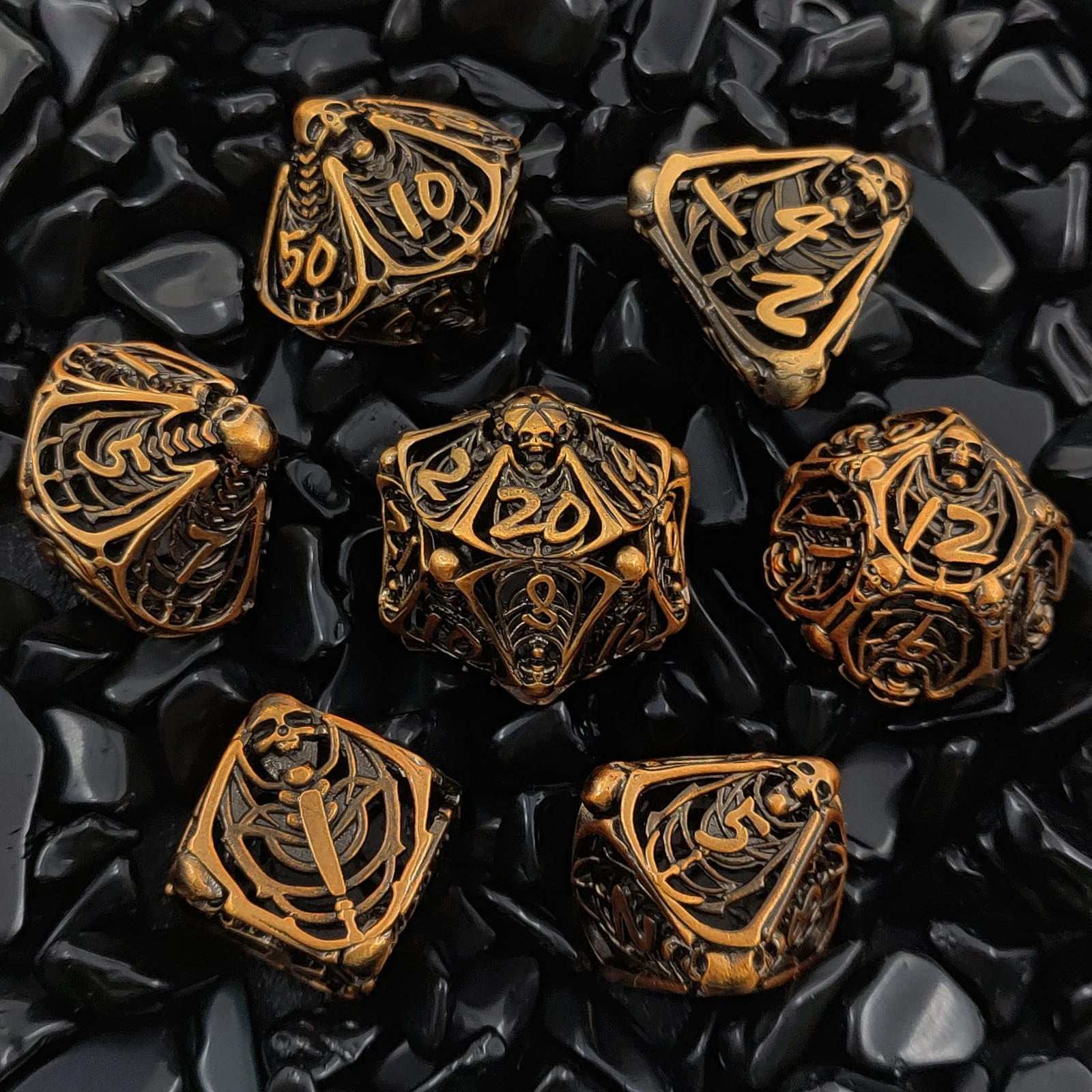 Vintage Brass Skull Metal Hollow DND Dice Set