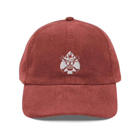 Ace Jolly Roger Embroidered Vintage Corduroy Anime Hat - Red