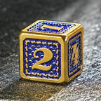 Vintage Luxury: Gold Blue Dragon Scale Metal DND Dice Set