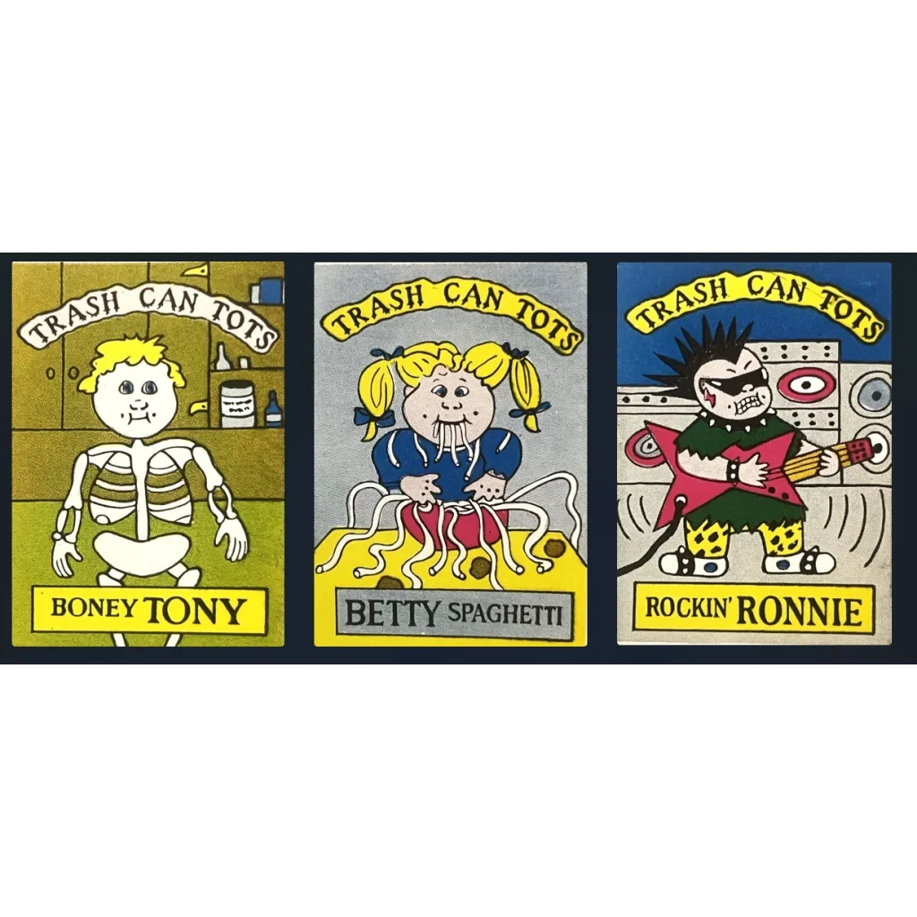 Vintage 1980s Trash Can Tots Complete Series Stickers 🗑️ NOS Vending Set, 10 Strips / 30 Characters