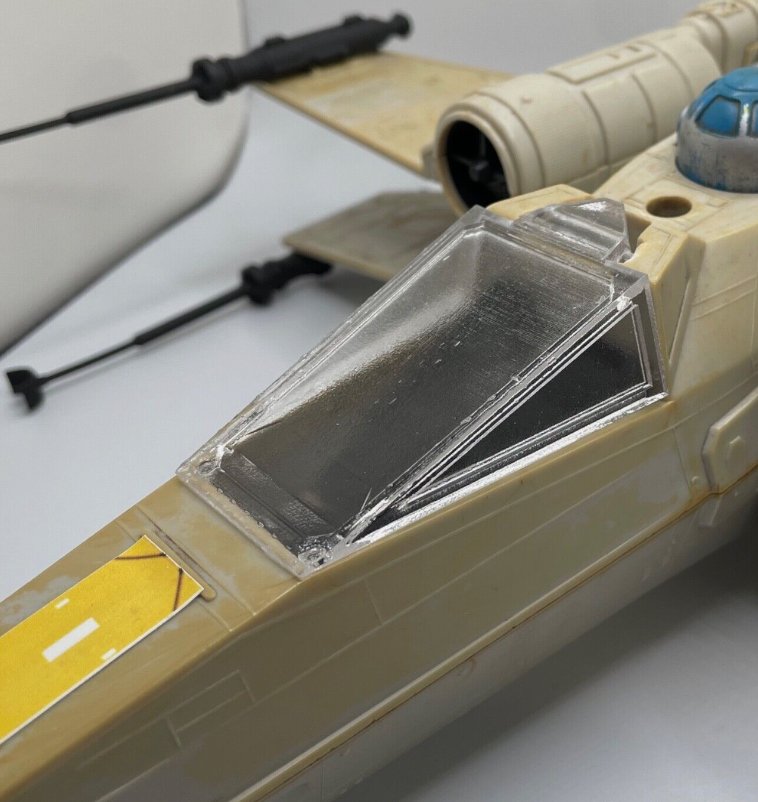 Vintage Star Wars Kenner Battle Damaged X Wing Canopy Glass Repro Part Cracked