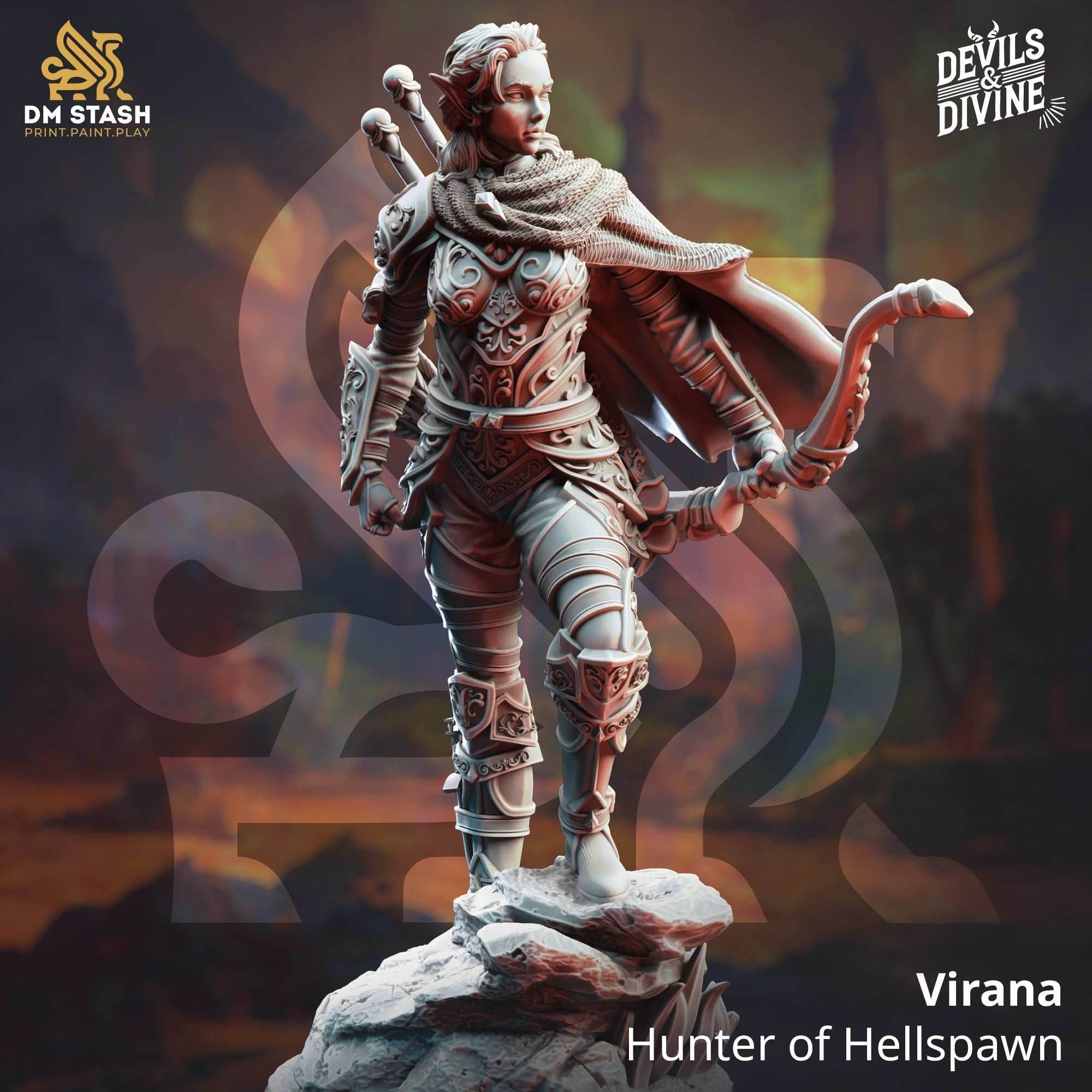 Virana, Hunter of Hellspawn (Female Wood Elf Ranger) - 32mm Scale