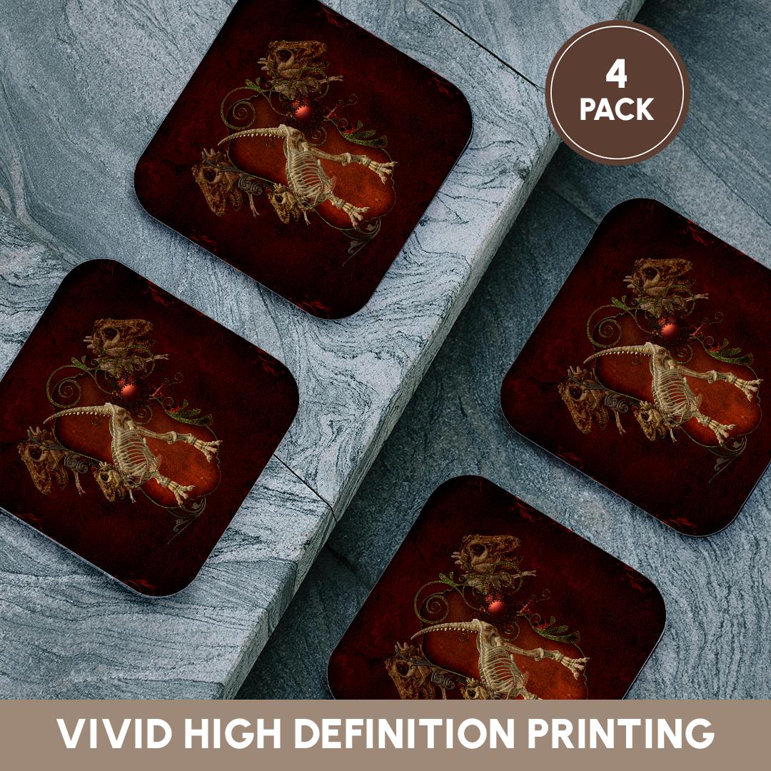 3dRose Heike Köhnen Design Fantasy - T Rex Skeleton on Vintage Background - Coasters