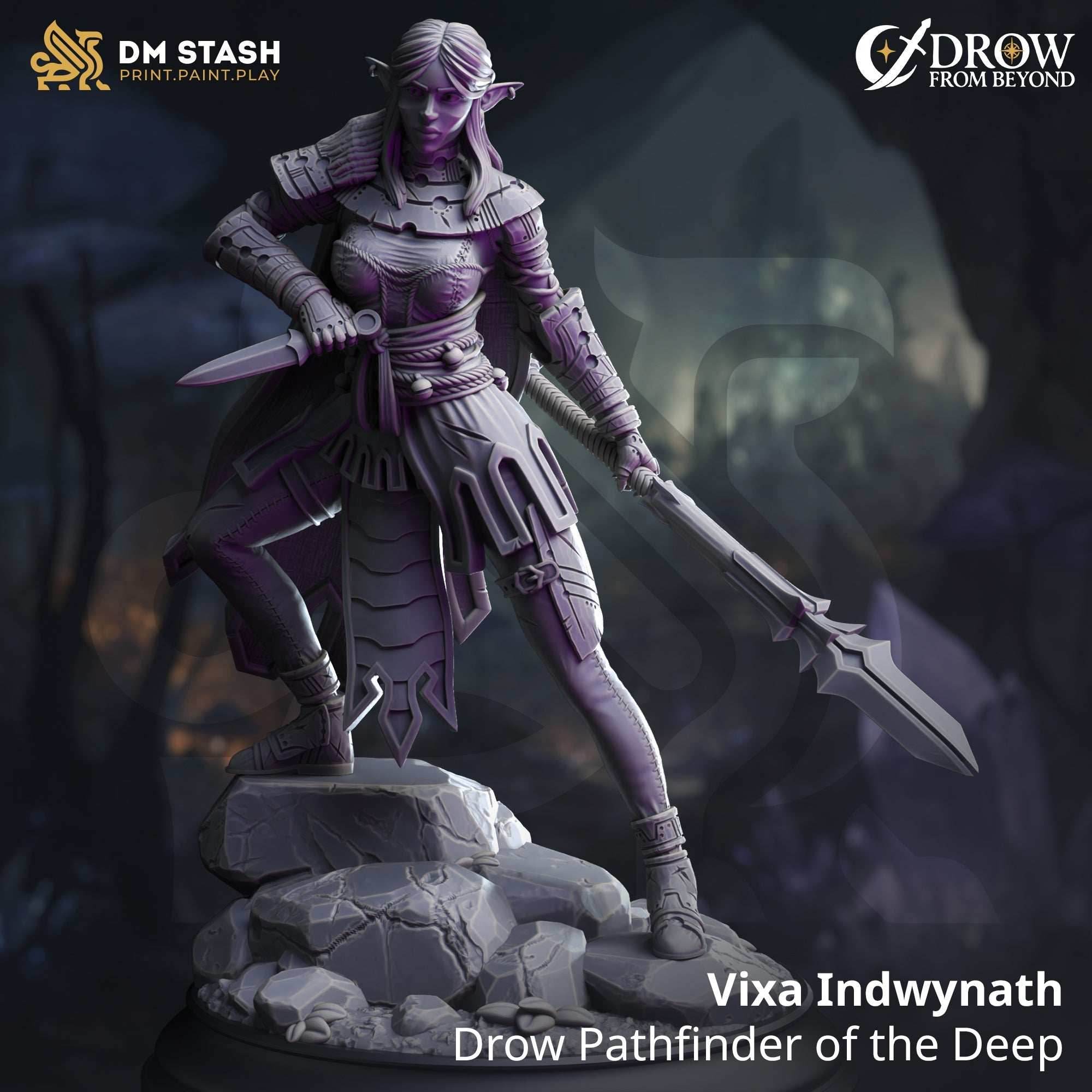 Vixa Indwynath, Pathfinder of the Deep (Female Drow Druid) - 32mm Scale