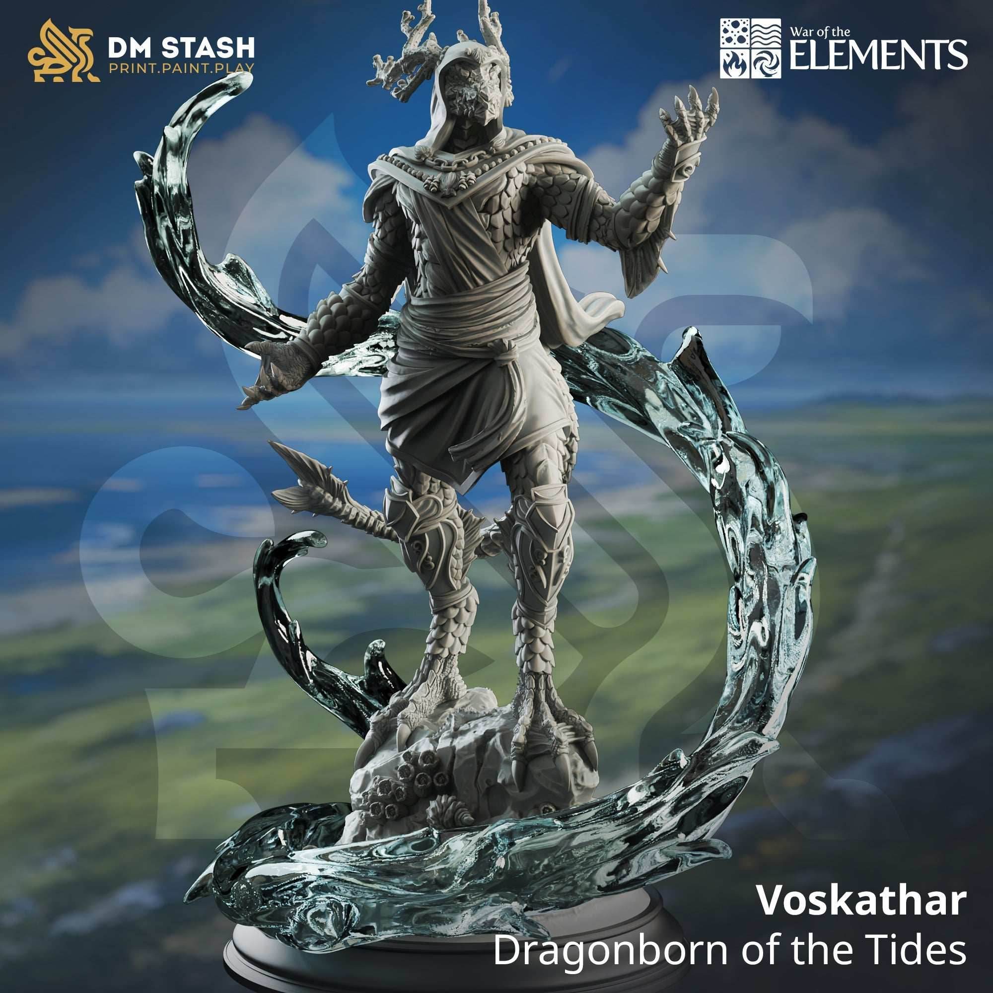 Voskathar, Dragonborn of the Tide (Male Dragonkin Mage) - 32mm Scale