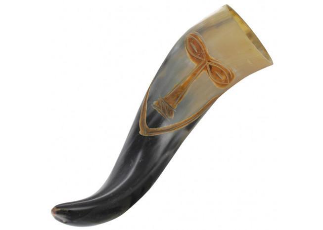 Vroulike Tribal Face Drinking Horn with Hand Forged Rack-2