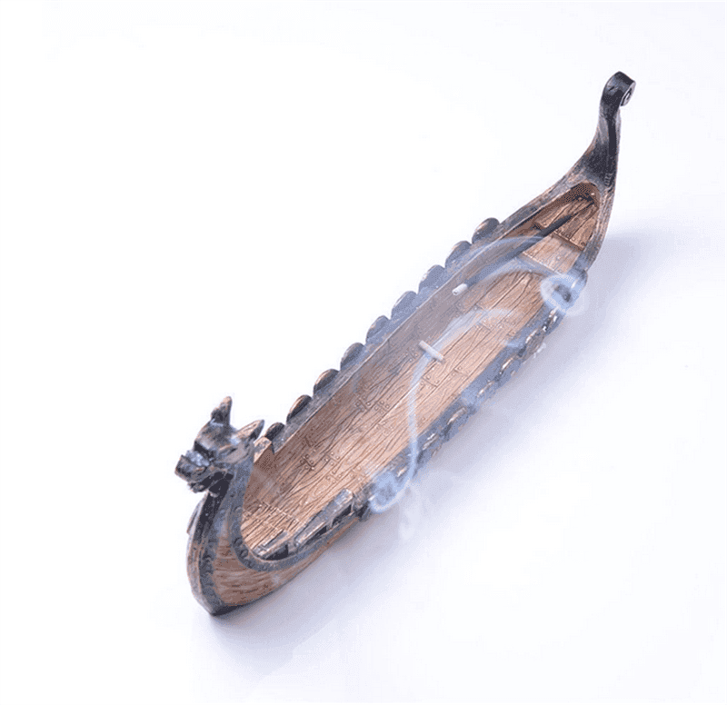 Retro Carving Viking Dragon Boat Incense Stick Holder - 