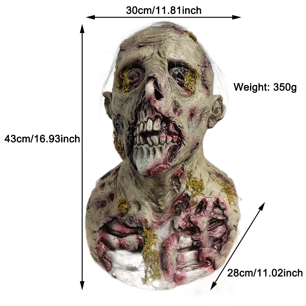 Walking Dead Zombie Head Mask Movie Cosplay Scary Monster Latex Masks Halloween Party Horror Seaweed Zombie Mask Role Play Props