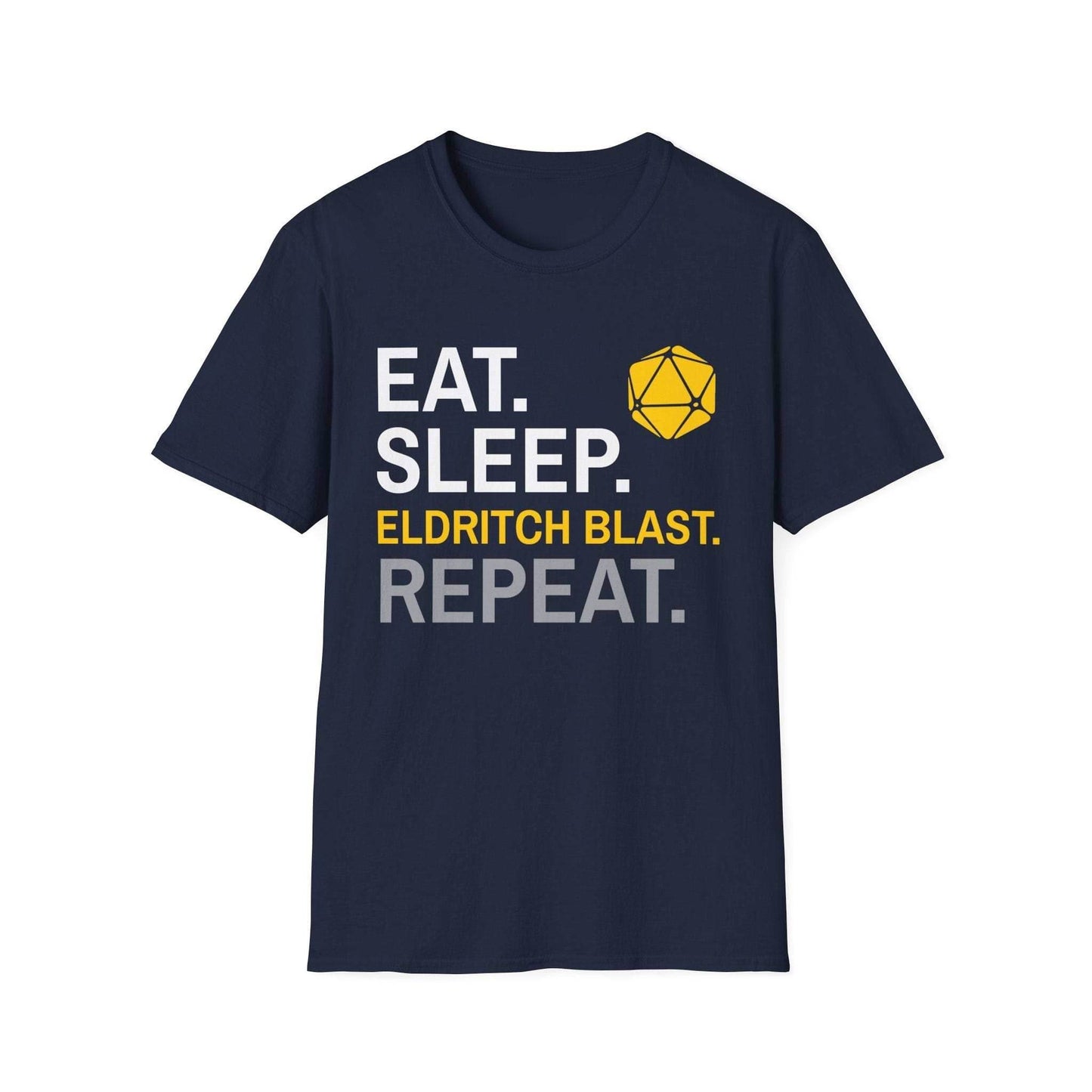 Warlock Class T-Shirt – 'Eat, Sleep, Eldritch Blast, Repeat' - Navy / S