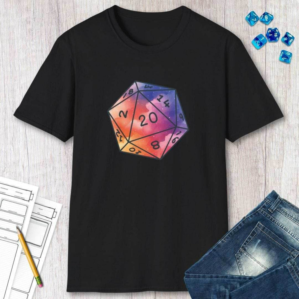 Watercolor Clouds D20 Dice Shirt - Black / S