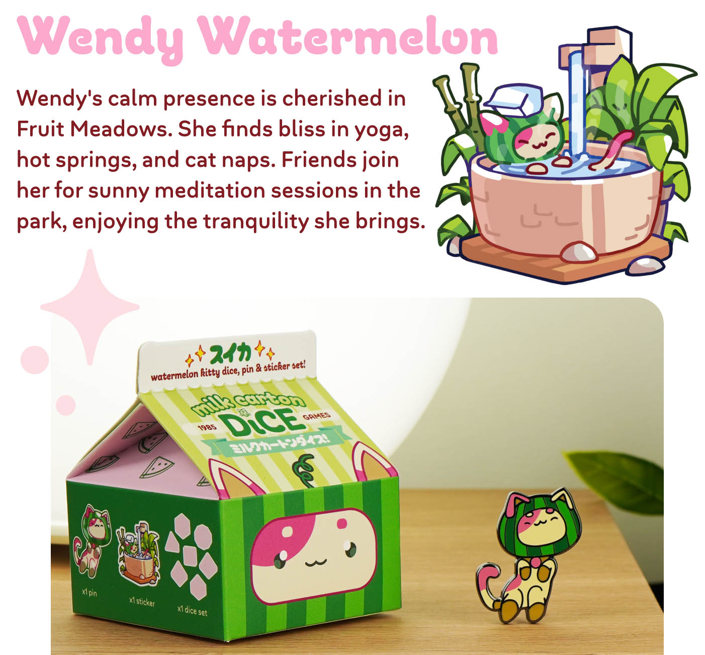 Kawaii Cat Dice – Watermelon Milk Carton
